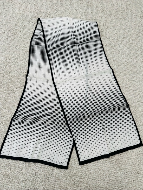 Accessories - OSCAR DE LA RENTA 100% SILK SCARF 10x51” WOMEN Black White Polka Dot